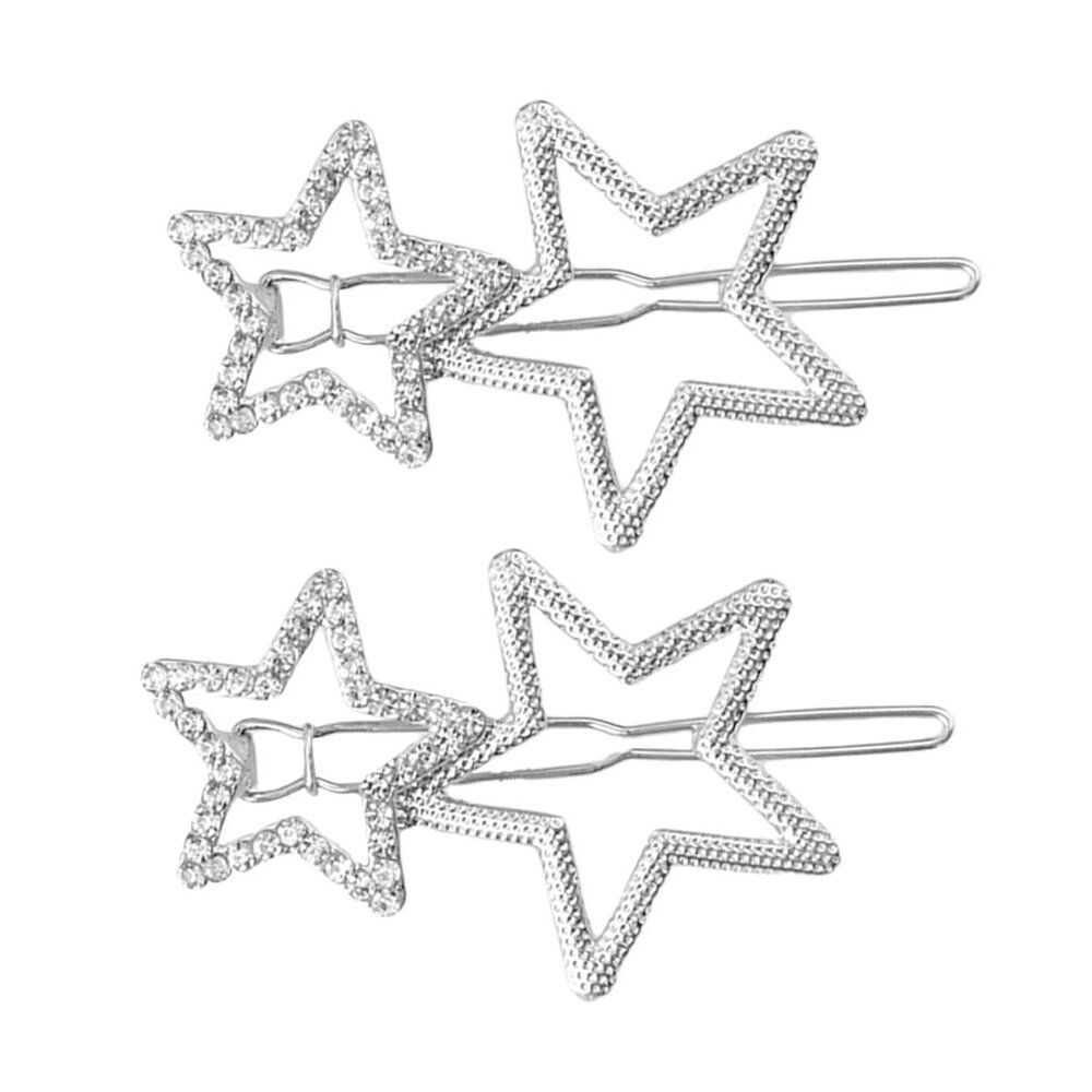 2Pcs Hollow Star Hair Clips, Non-Slip Metal Geometric Hairpin, Elegant Rhineston - Picture 1 of 6